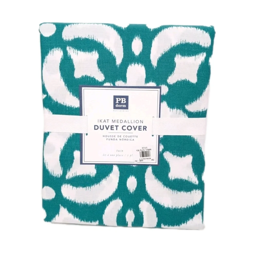Pottery Barn Twin Duvet Cover NEW Ikat Medallion green Cotton